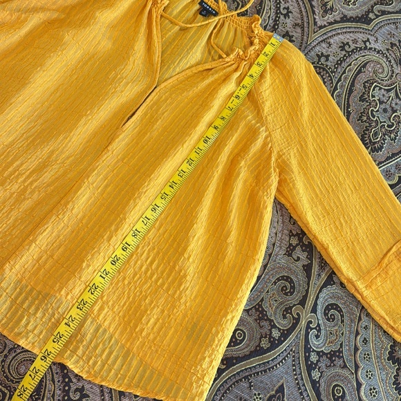Torrid Stripe Gauze Lace-Up Peasant Mineral Yellow Blouse Ladies 0 - Picture 14 of 16